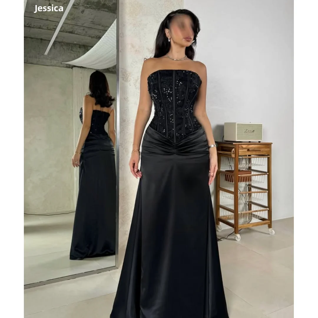 

Jessica Slim-fitting Embroidered Sequined Dress Evening Dresses Black Prom Dresses Off-the-shoulder Satin Party Dresses