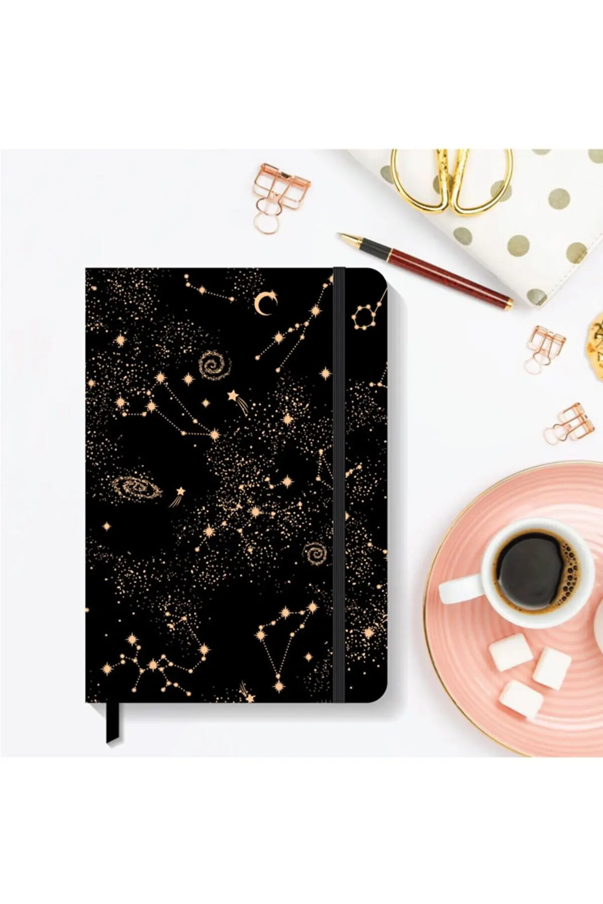 

Elastic Lined Hard Cover Notebook 13x21 Cm Gift Products Space Pattern School Home Kitchen Notebooks 192 Pages Memoirs Poetry