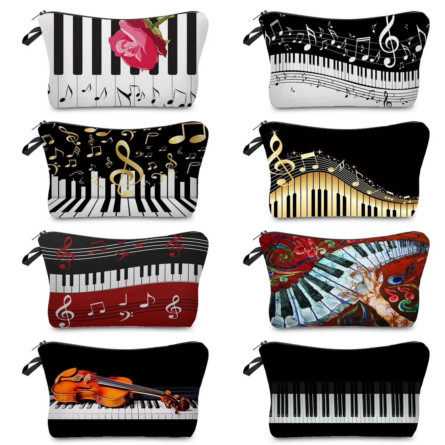 Bolsa organizadora de maquillaje de instrumentos musicales para mujer, bolsa de cosméticos informal con estampado de Piano, bolsa de aseo de viaje para mujer, regalo para profesores de escuela