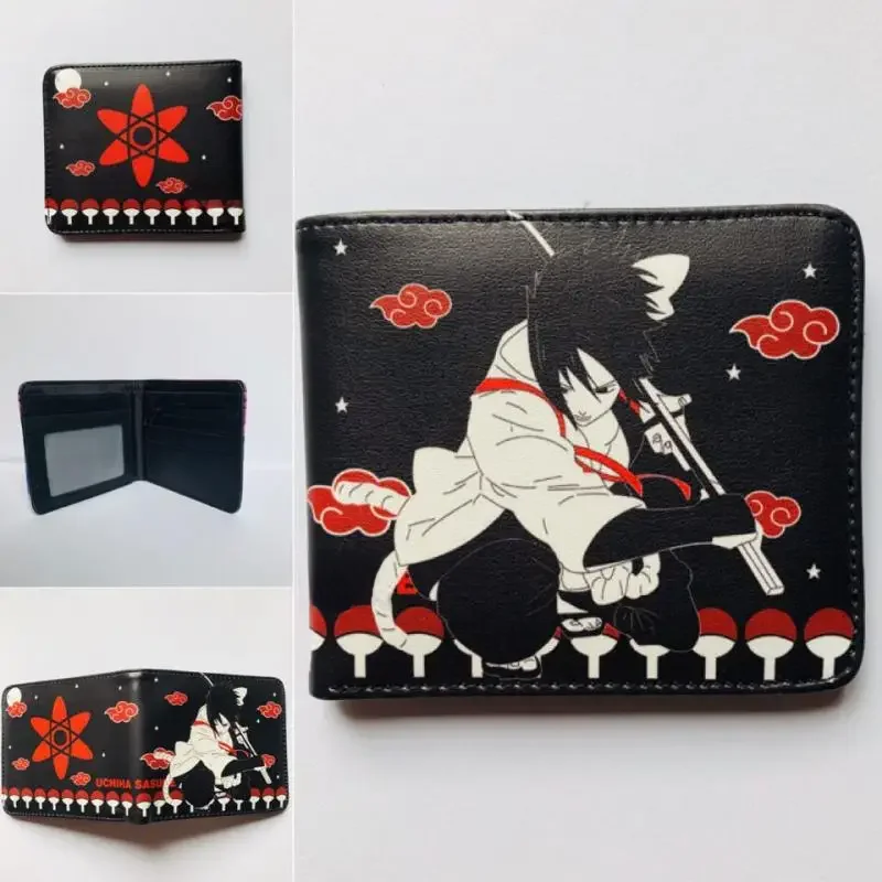 Anime Naruto Uchiha Itachi Akatsuki Cartoon krótki portfel Pu skórzany portfel z dwoma klapkami pokrowiec ochronny pojemność torba na karty do przechowywania — zdjęcie 2