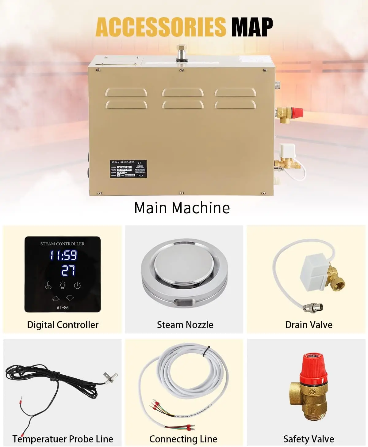 12KW Commercial Self-Draining Steam Generator Shower System Hammam Steam Bath Spa Generator Suitable For Space Heating 10 CBM