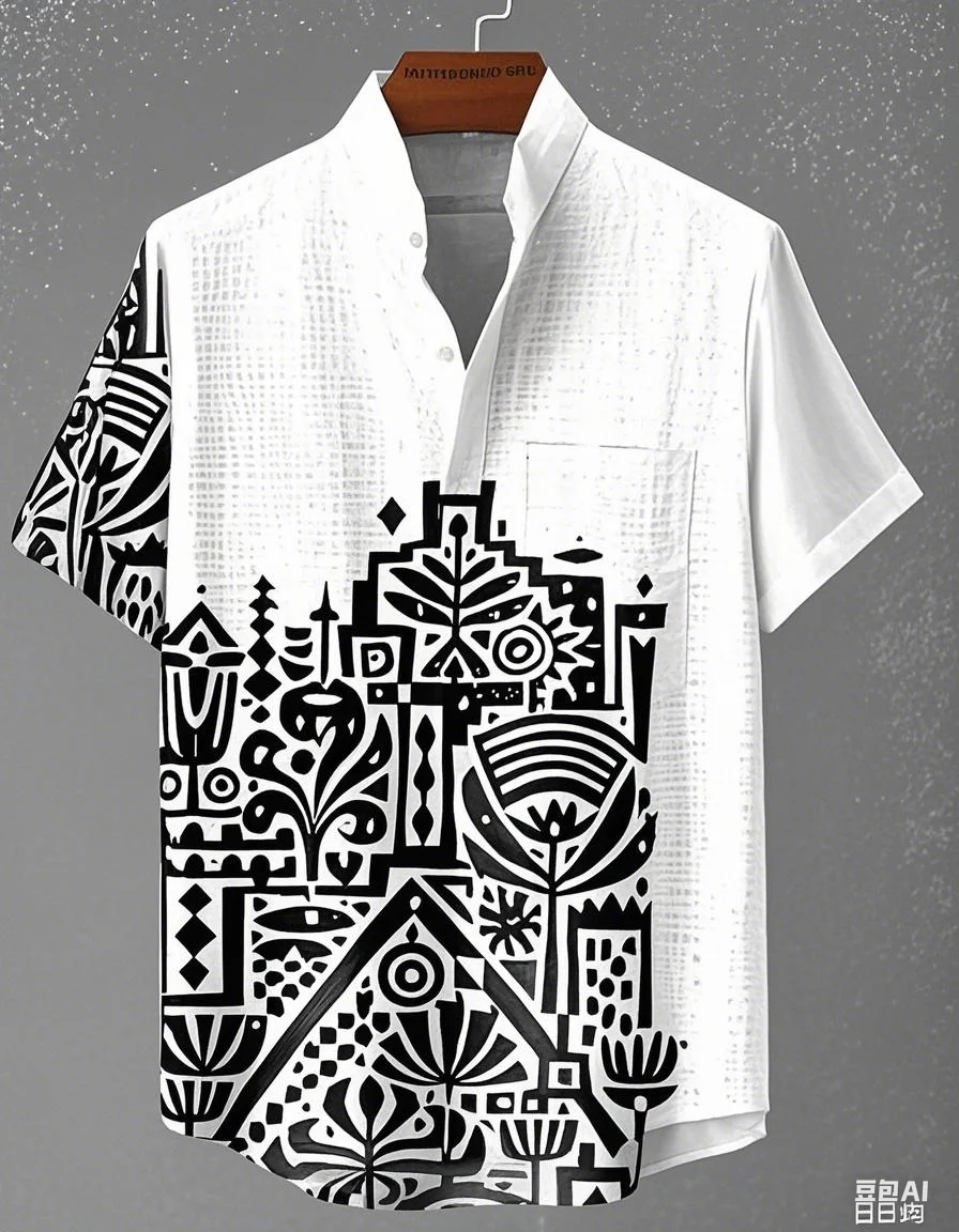 

Linen printed men's long sleeved shirt with traditional wave pattern art, Hawaiian shirt, men's shirt, oversized design