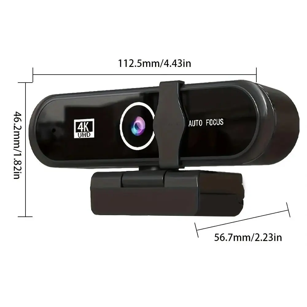 4K Webcam with Tripod Stand Auto Focus USB Camera Wide Angle Microphone Privacy Cover for PC Laptop Streaming Meeting