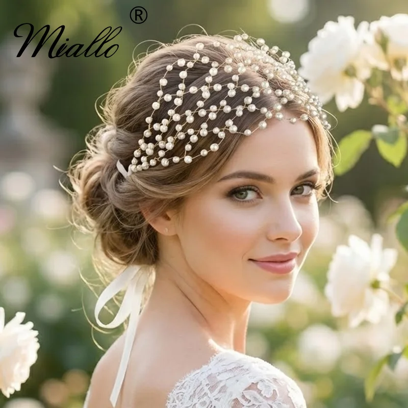 

Элегантная лента для волос Miallo Boho с жемчугом, свадебные аксессуары для волос, тиара невесты, плетеное украшение для вечеринок, праздничный подарок для женщин