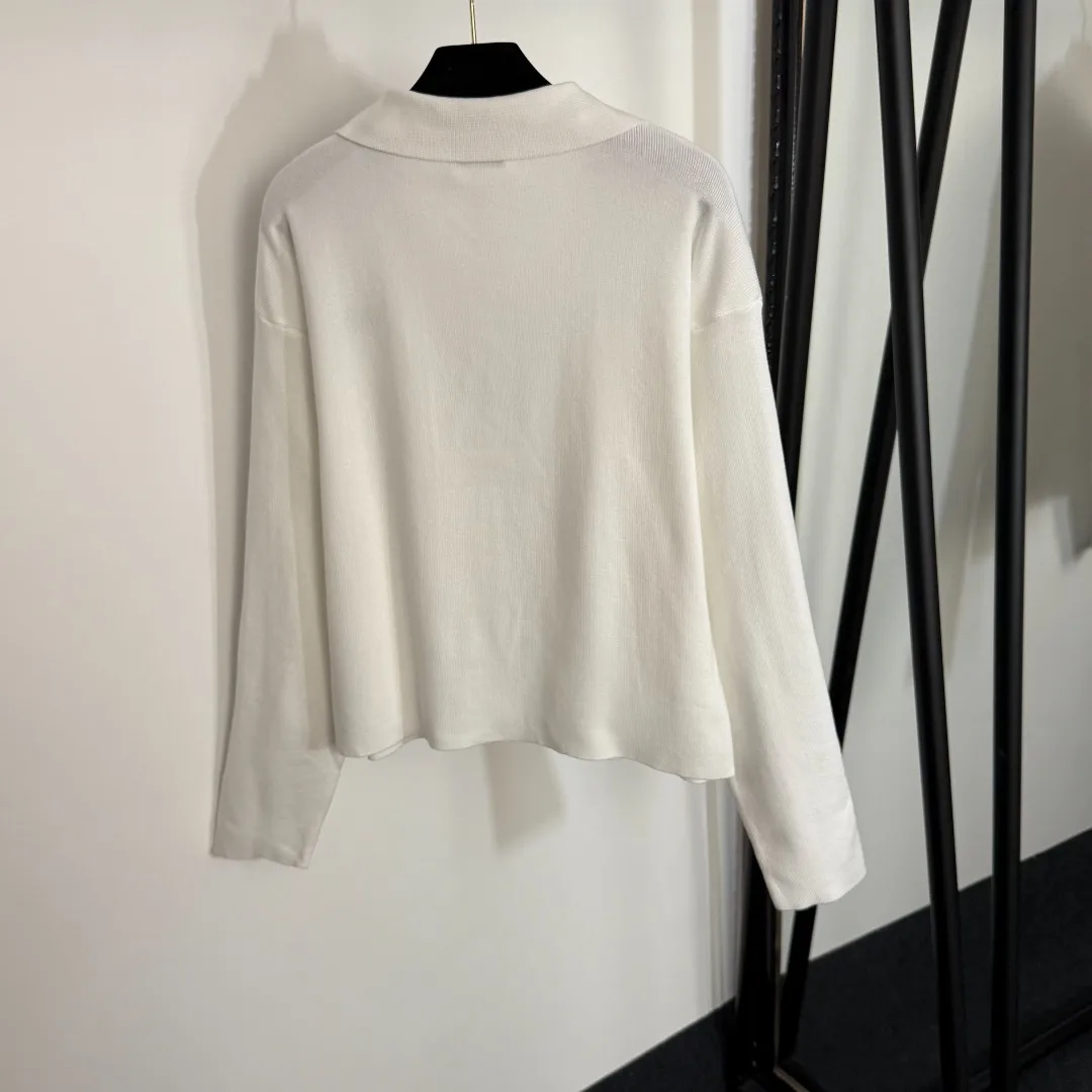 

2025 Early Autumn New Knitted Suit Simple Letter Embroidery Lapel Long Sleeve Knitted Sweater Casual Wide Leg Pants