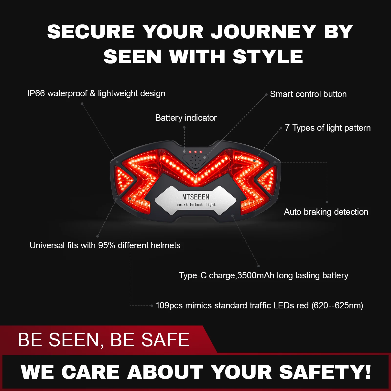 Motorcycle Helmet Brake Light LED Waterproof