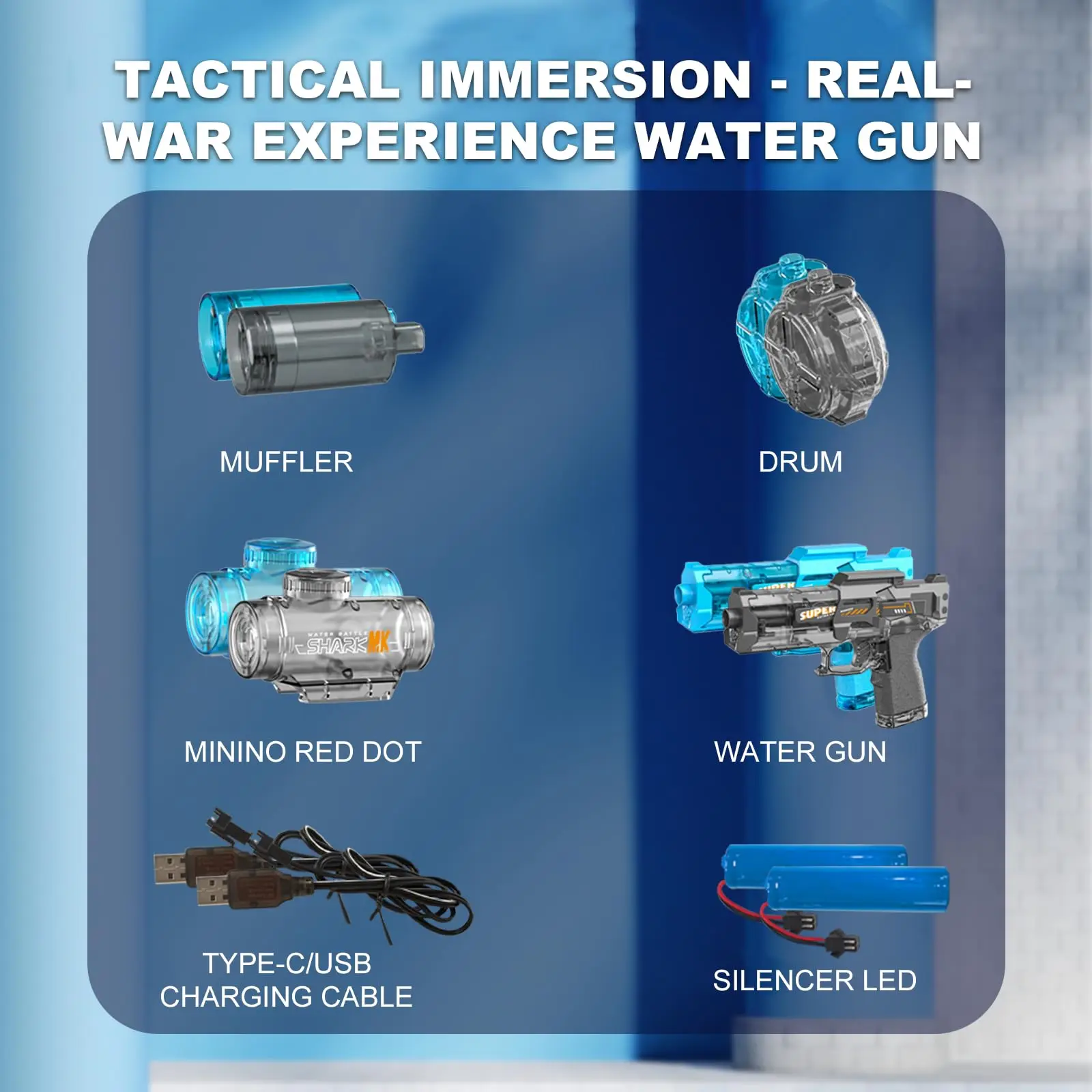 Pistolas de água elétricas, pistolas de esguicho de alta capacidade, alcance de 26 pés com iluminação para verão, praia, piscina, brinquedo de festa