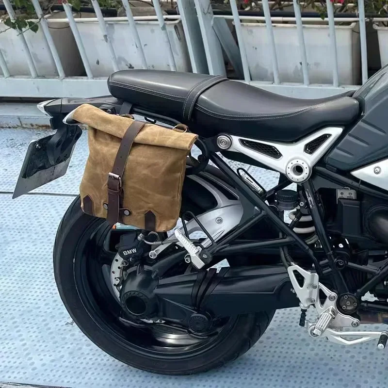AliExpress NONE Satchel Vintage Motorcycle Side Bag Waterproof oil wax Canvas Hanging Bag for Small E-bike Hanging Toolkit