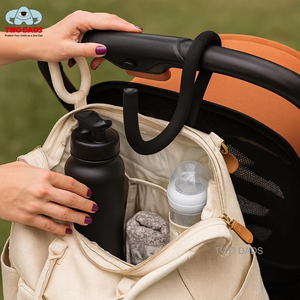 

2PCS Stroller Hooks Clip or Hanging Diaper Bag Universal Hooks Accessories for Stroller and Car or Shopping Cart beige/black