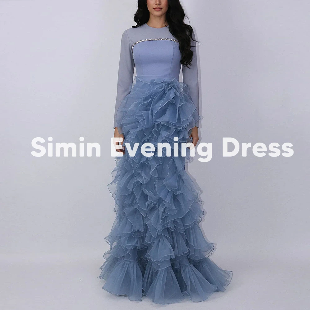 

Simin Women's O-neck Beaded Mermaid Ruffles Saudi Evening Dresses With Long Sleeves Floor-Length Formal Elegant Dresses 2025