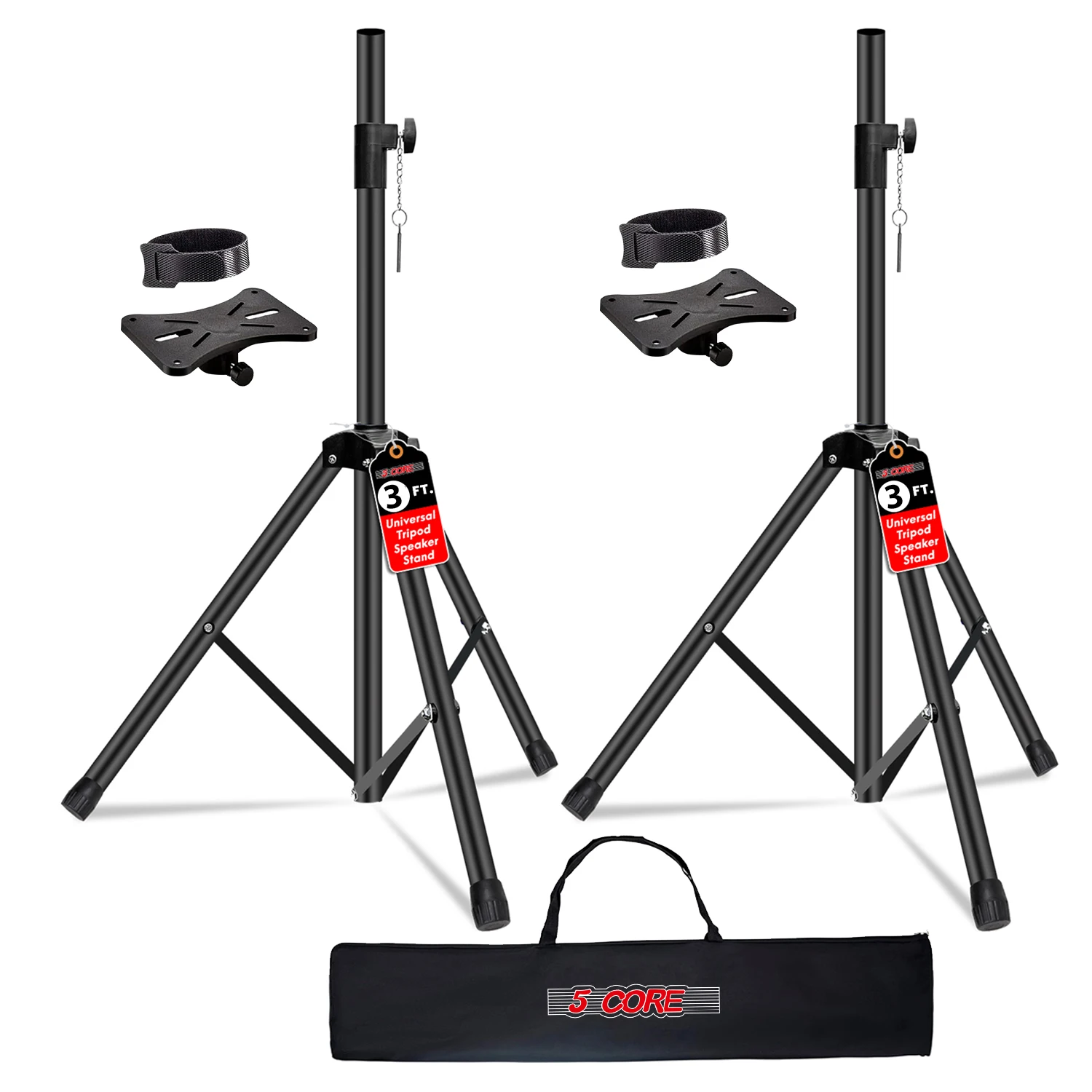 5 Core Speaker Stand Tripod Floor Adjustable 24 - 36 Inch Short DJ Studio Monitor Stands SS HD 2PK 3FT BLK BAG