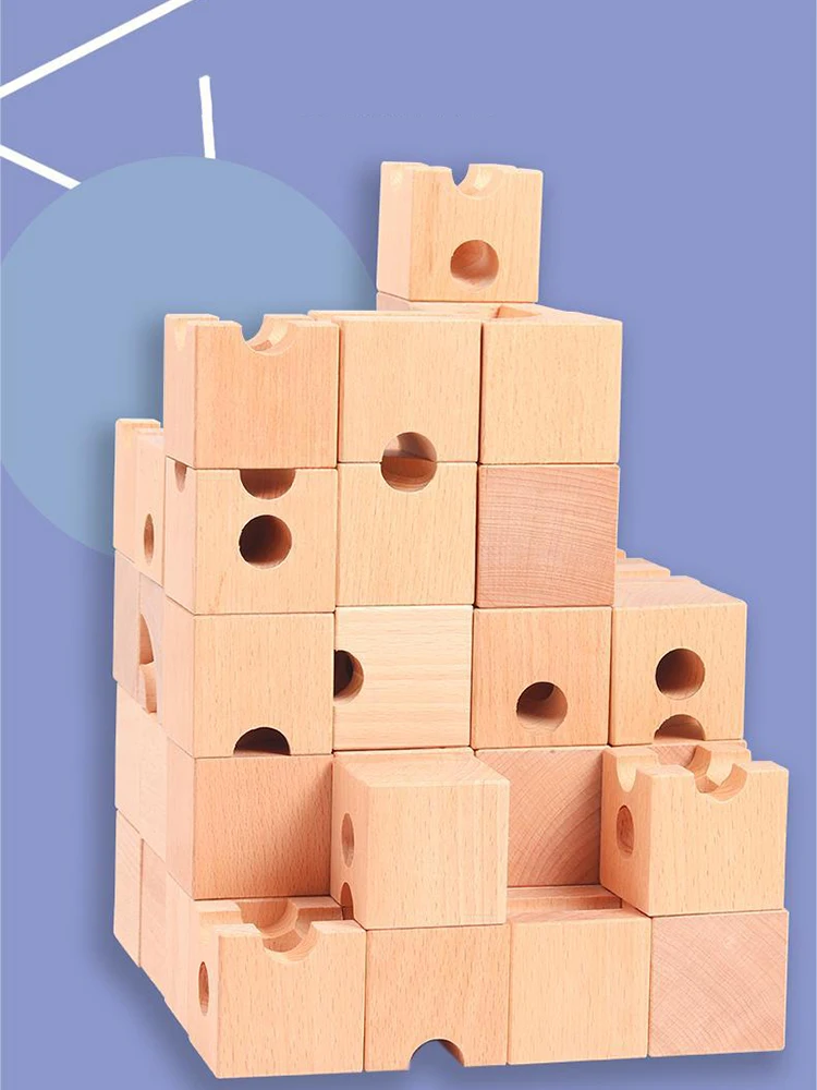 Wooden Track Pipeline Scene Assembly Ball Building Block Assembly Marble Amusement Park Area Domain Toys