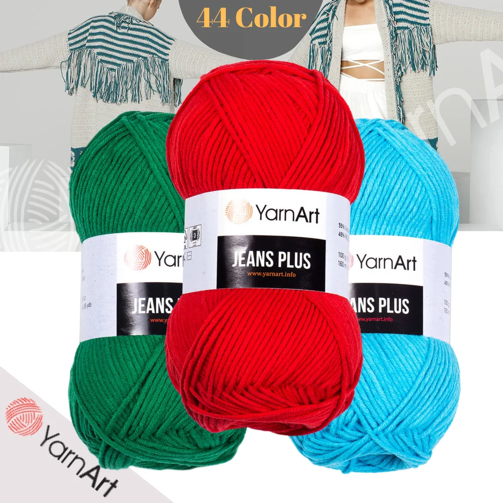 YarnArt Jeans Plus Cotton Yarn - 44 Color Options - 160 Meters(100gr) - Polyacrylic - Amigurumi Toy, Hat - Scarf - T-shirt - Cardigan - Sweater - Blouse - Vests - Thin - Soft - Accessory - Dress - DIY -MADE IN TURKEY