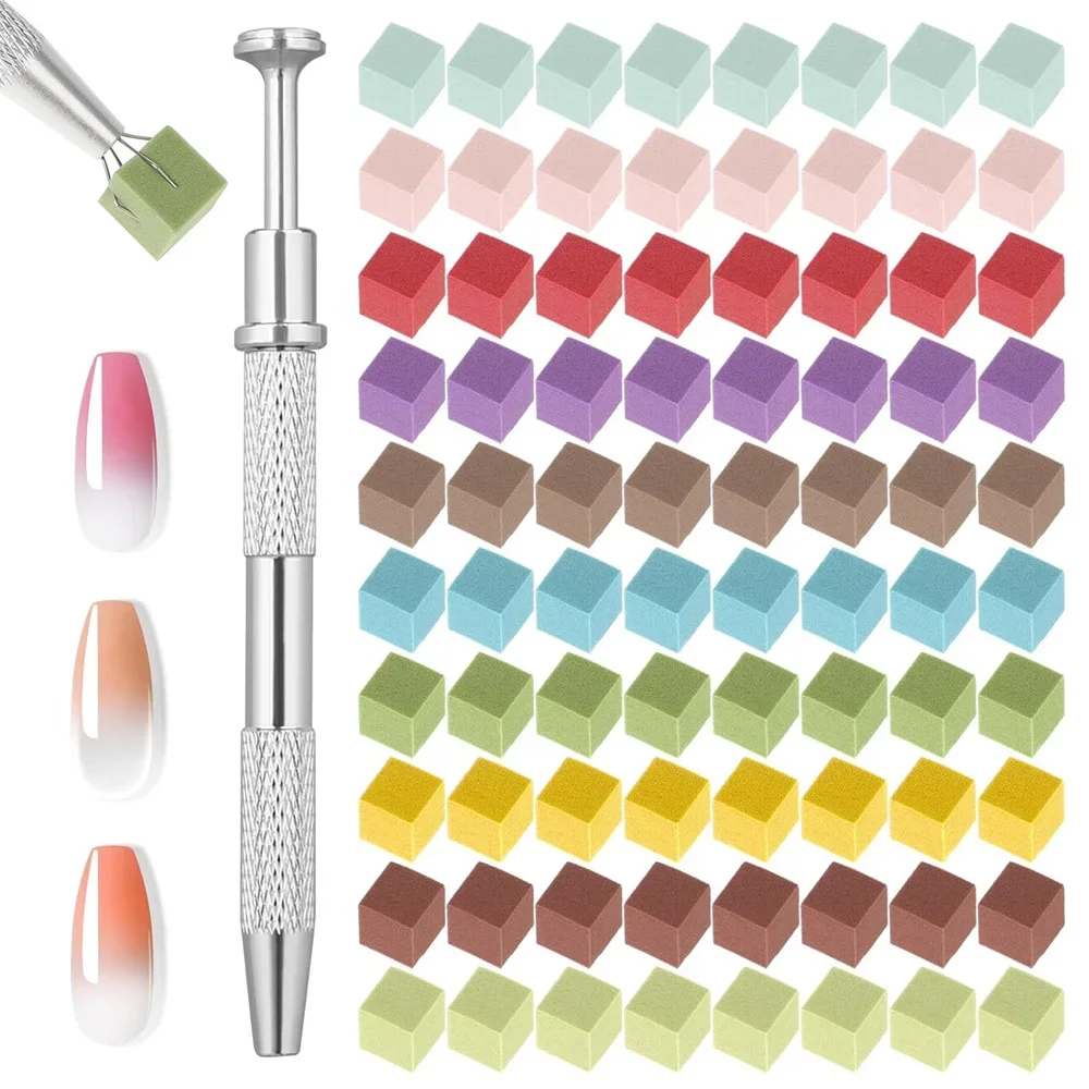 LINMANDA 50/200 pièces éponges à ongles avec stylo à saisir argent Nail Art dégradé de couleur effet Aura conceptions brosse outil de manucure précis