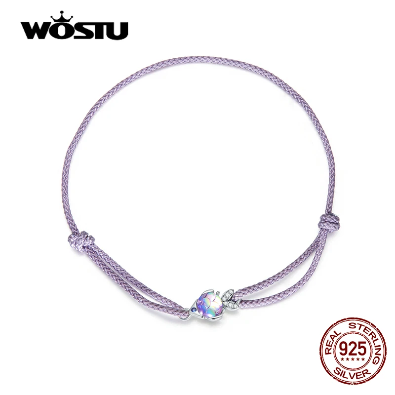 WOSTU 2022 New 925 Sterling Silver Fashion Purple Bracelet Funny Fish Adjustable Hand Rope for Women Fine All-match Jewelry Gift