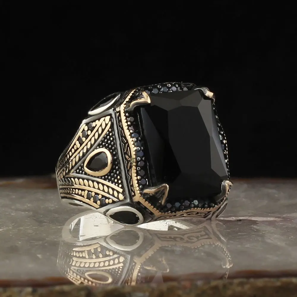 

Black Zircon Stone 925 Sterling Silver Men 'S Ring, Free Shipping, Vintage Real Natural, All Dimensions, ottoman Style, Fashion Jewelry