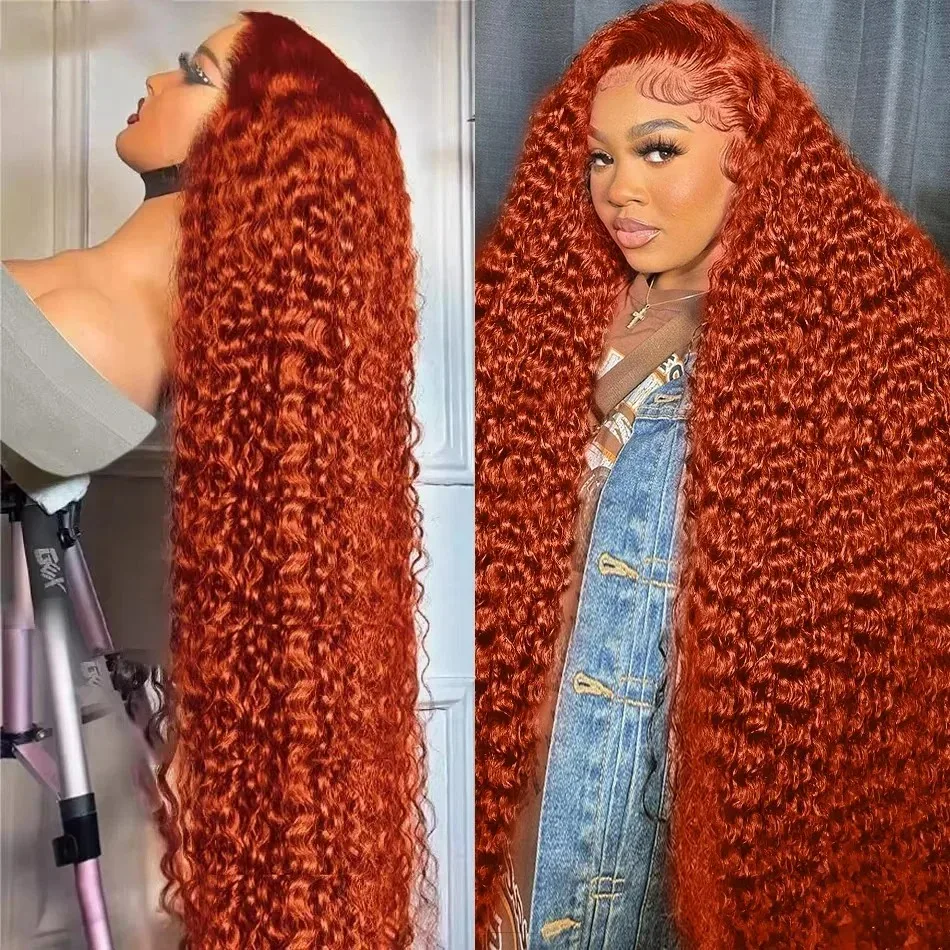 YKB Ginger 30 Inch Curly Wigs 13x6 HD Lace Front Wig Human Hair Deep Wave 14x4 Frontal Preplucked Orange 350 Colorled For Women