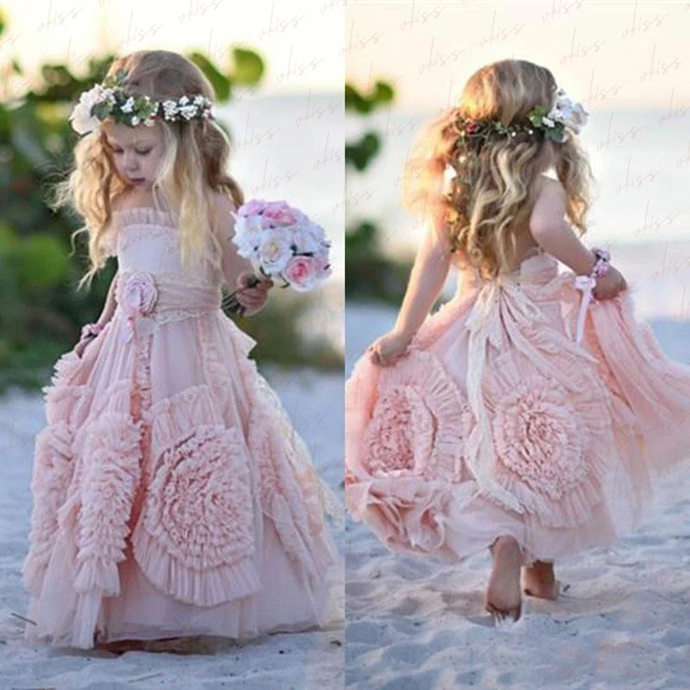 Princess Flower Girls Dresses 2023 For Weddings Appliqued Kids Spaghetti Straps Mother And Daughter First Communion Gowns Pagean