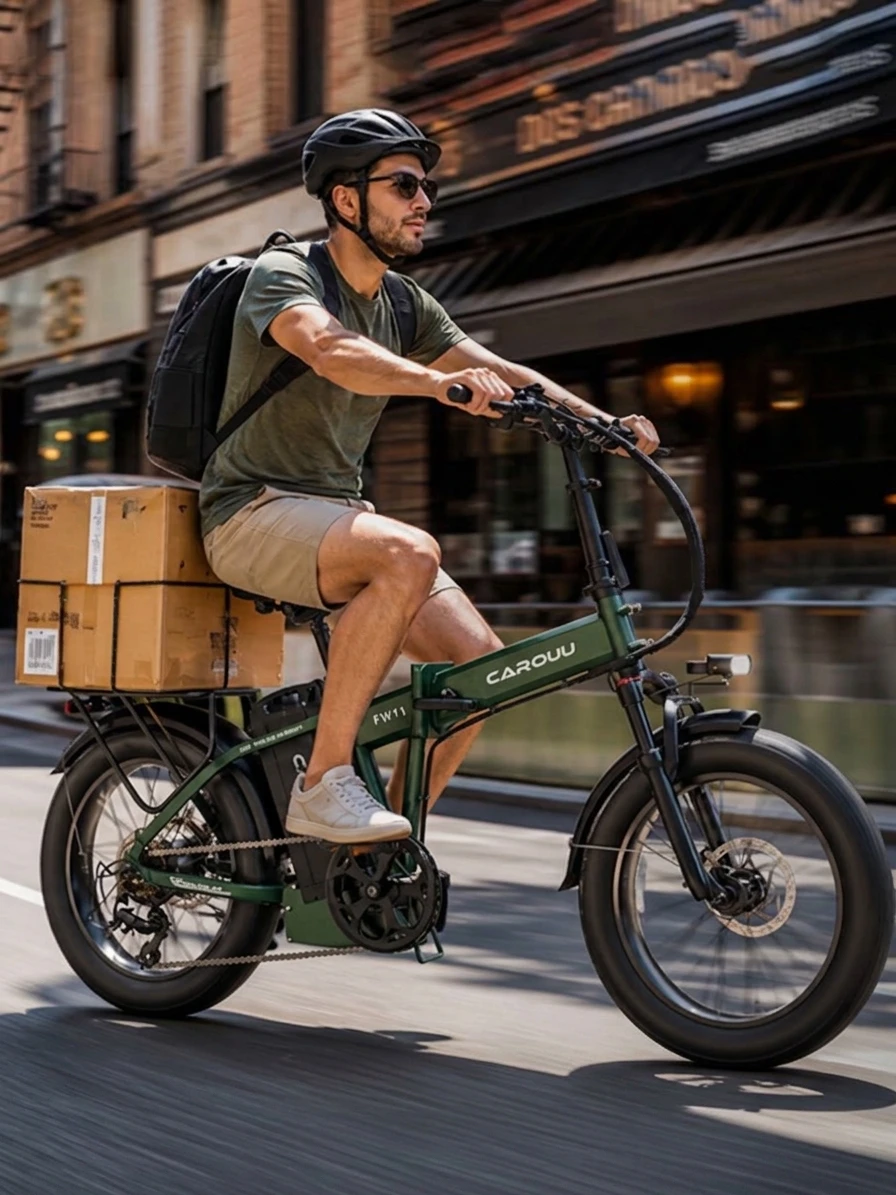 CAROUU 1680Wh Langstrecken 20-Zoll Faltbares Elektrofahrrad 48V 35Ah 250W FW11 PRO E-Bike, 20×3.0 Fat Tire, Hydraulische Scheibenbremsen, Faltbares E-Bike für Erwachsene für Essenslieferungen und