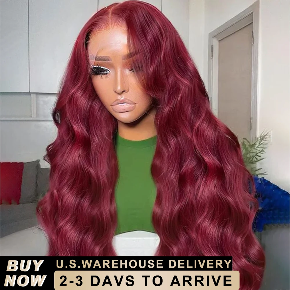 

200 Density 99J Burgundy Deep Wave 13x6 HD Lace Front Human Hair Wigs 36 40Inch Curly Red Wine Water Wave Lace Front Closure Wig