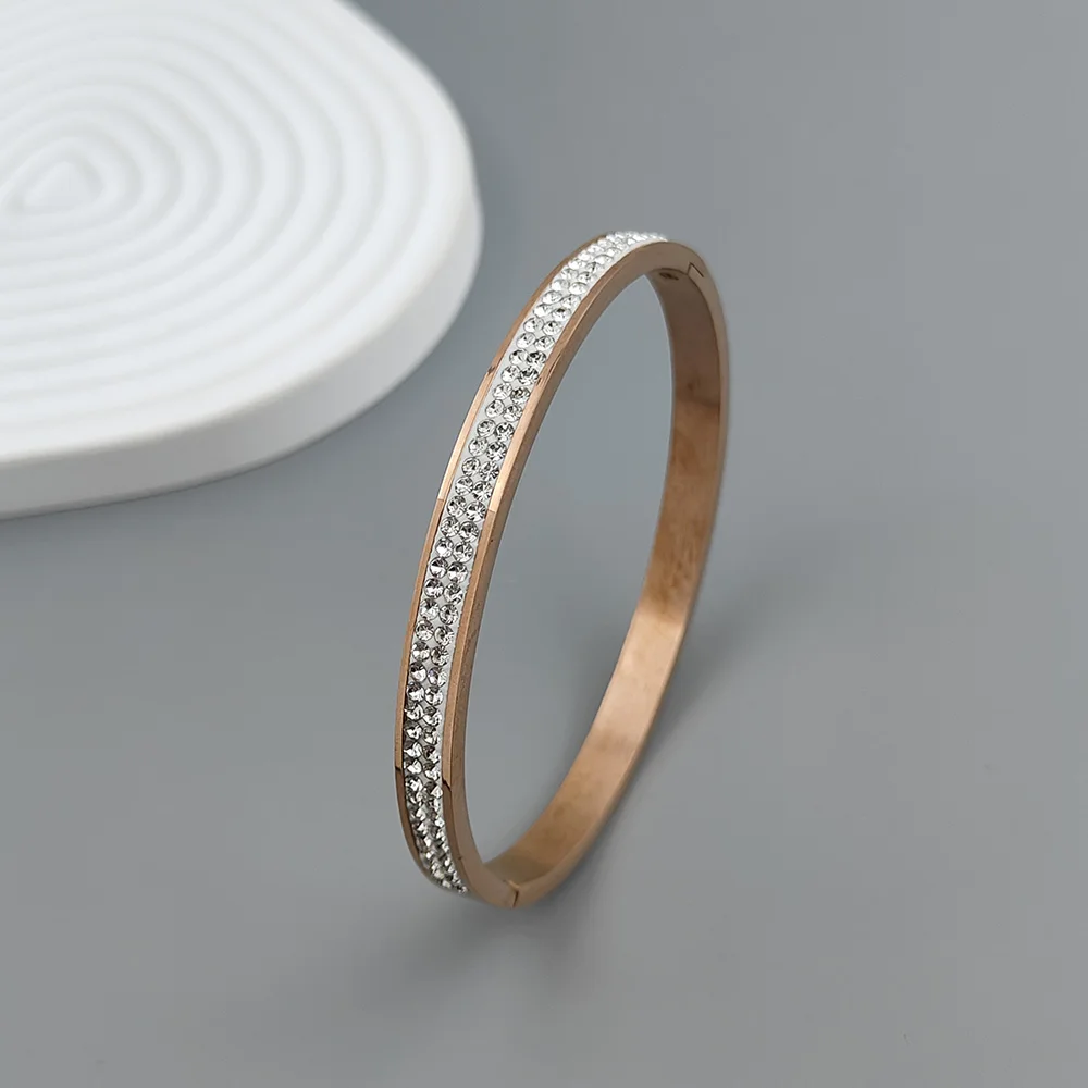 クラシックスタージルコンステンレススチールゴールドメッキレディースブレスレット、高品質防水メタルブレスレット、パーティージュエリー