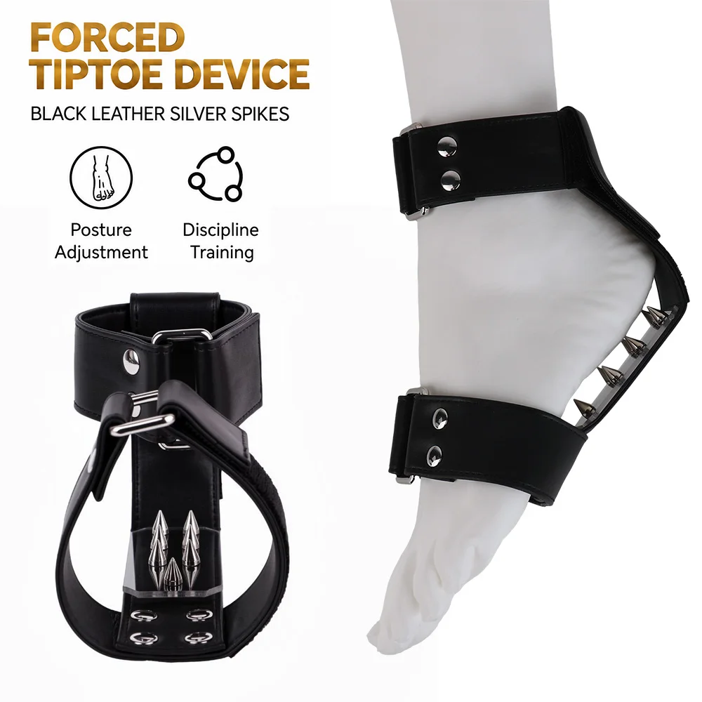 Men's BDSM Ankle Binder Leather Foot Restraints Forced Tiptoe Spiked Heel Lift Postural Fetish Slave Punishment Sex Toys