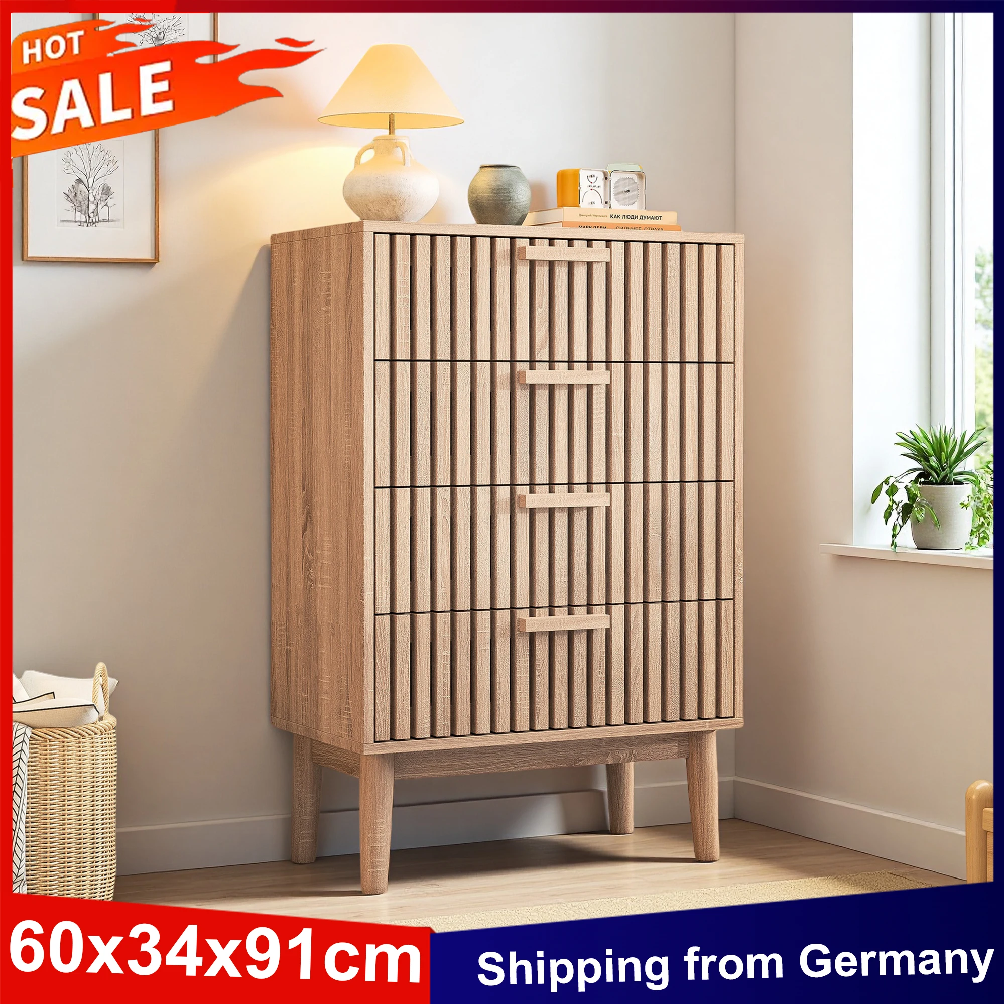 Anajqaqia Commode 60x34x91cm avec 4 tiroirs, armoire de rangement en bois, coiffeuse, armoire à tiroirs pour salon et couloir