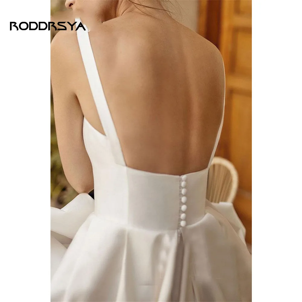 RODDRSYA Đơn Giản Satin Váy Áo Nữ 2023 Chân Váy Xòe Caro Hở Lưng Sang Trọng Áo Dài Cô Dâu Đầm Vestido De Noiva Tự Làm