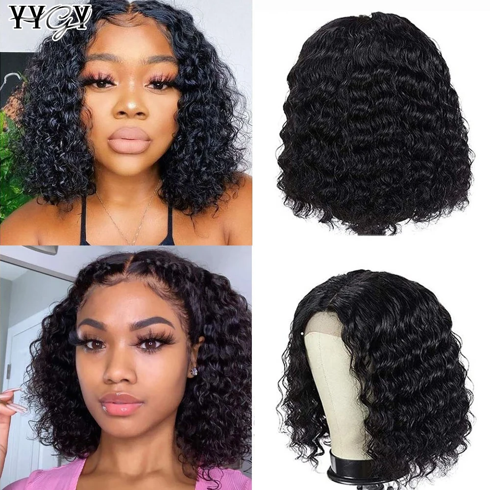 

T Part Short Bob Wig Kinky Curly Human Hair Wigs For Women Pre-Plucked 5x5x1 Lace Front Wig Glueless Transparent Lace Part Wig