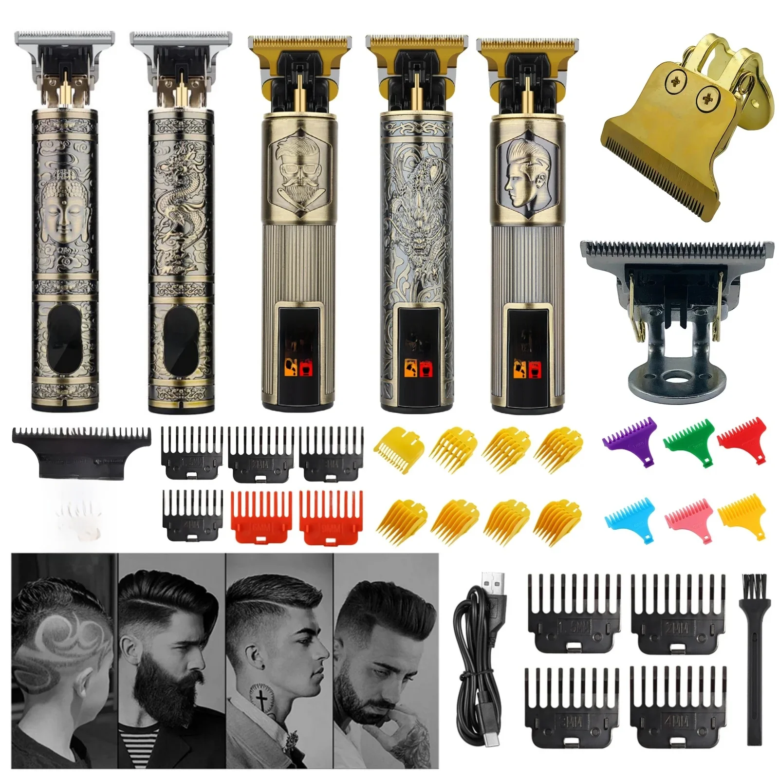 HIENA T9 ensemble de tondeuse à cheveux Vintage en relief Dragon Machine de coupe de cheveux professionnel sans fil électrique tondeuse à cheveux rasage rasoir