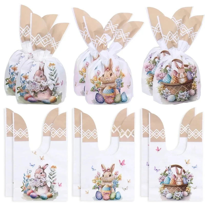 25/50pcs pâques lapin oreille bonbons biscuits sac mignon lapin oeufs cadeau emballage sac enfants pâques fête d'anniversaire faveurs décor fournitures