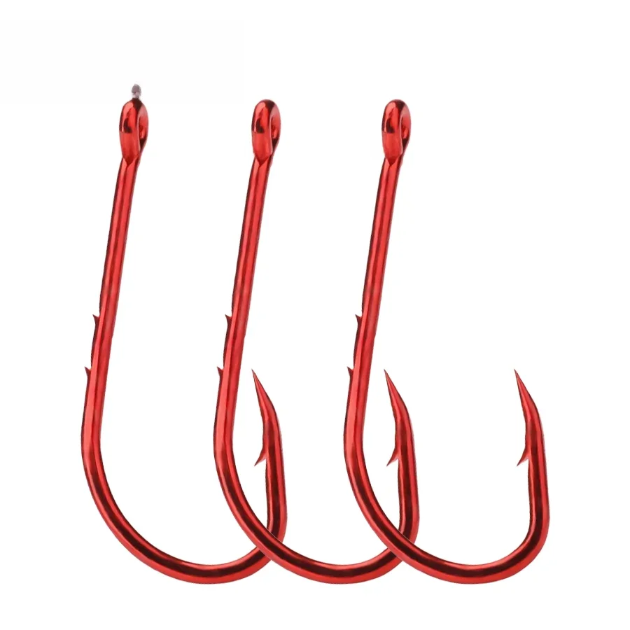 FTK – hameçon barbelé rouge en acier à haute teneur en carbone, hameçon Spiny à Double dos, hameçon à Long manche, accessoires de pêche, matériel