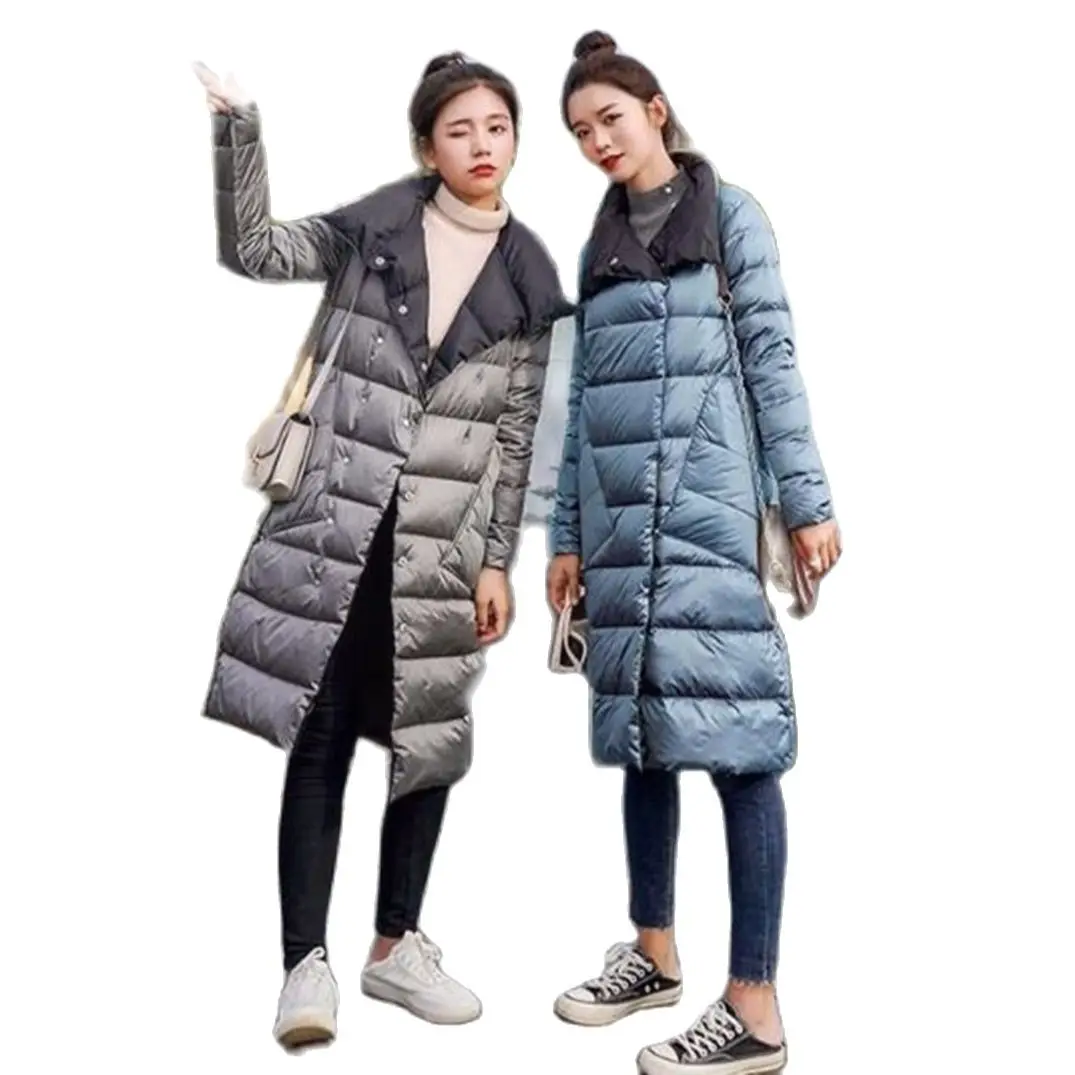 

Warm Jacket Women Double Sided Down Long Jacket Winter Turtleneck White Duck Down Coat Double Breasted Warm Parkas Snow Outwear