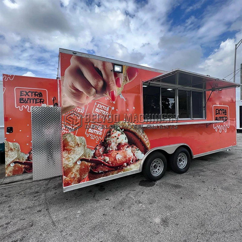 Belyoo Hot Selling Catering Trailer Mobile Kitchen BBQ Grill Food Trucks Fully Equipped Pizza Oven Food Truck for Sale In USA