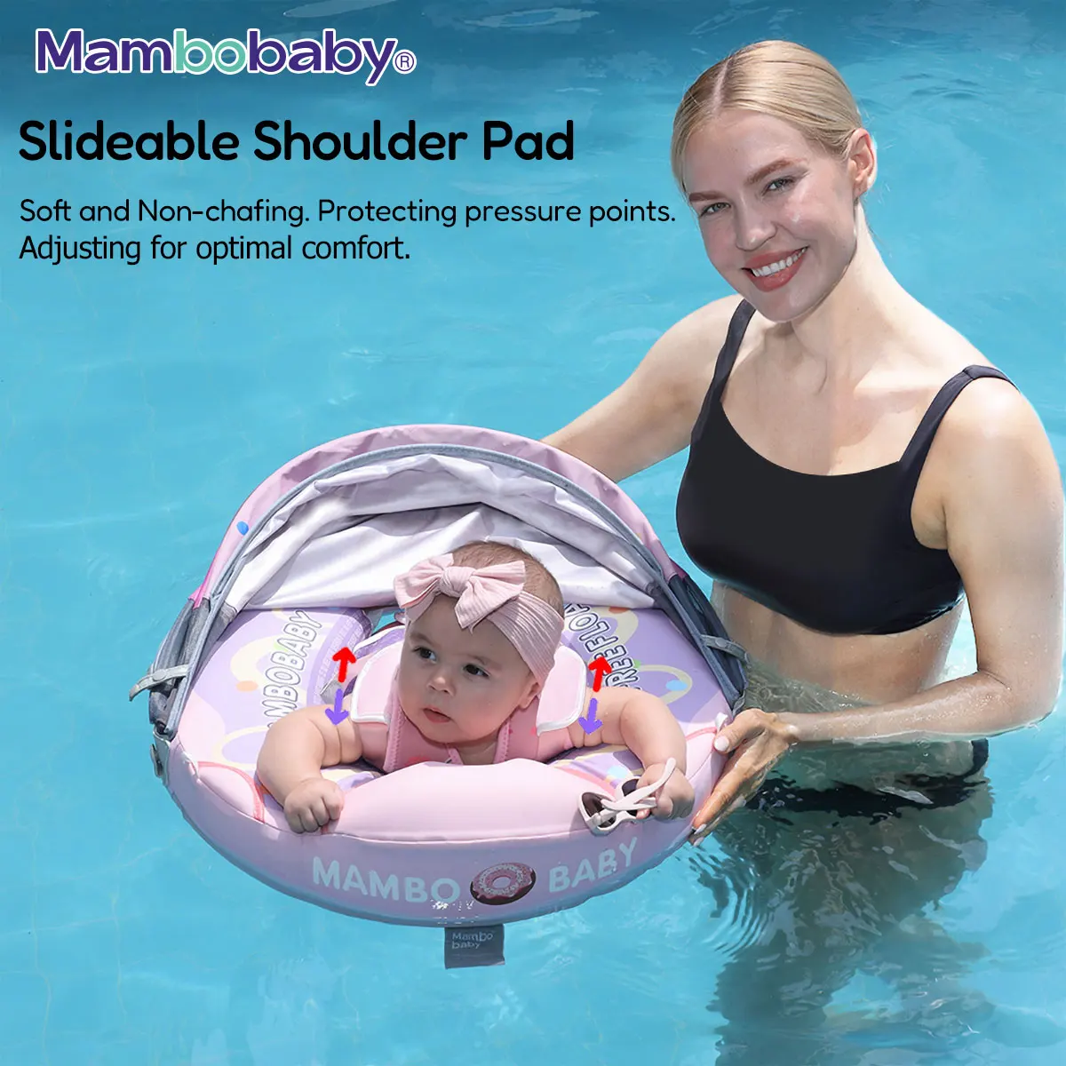 Mambobaby Baby Donut Float, nicht aufblasbarer Baby-Pool-Schwimmer mit Baldachin, verbesserte Baby-Schwimmschwimmer, Wasser-Schwimmring für Kleinkinder