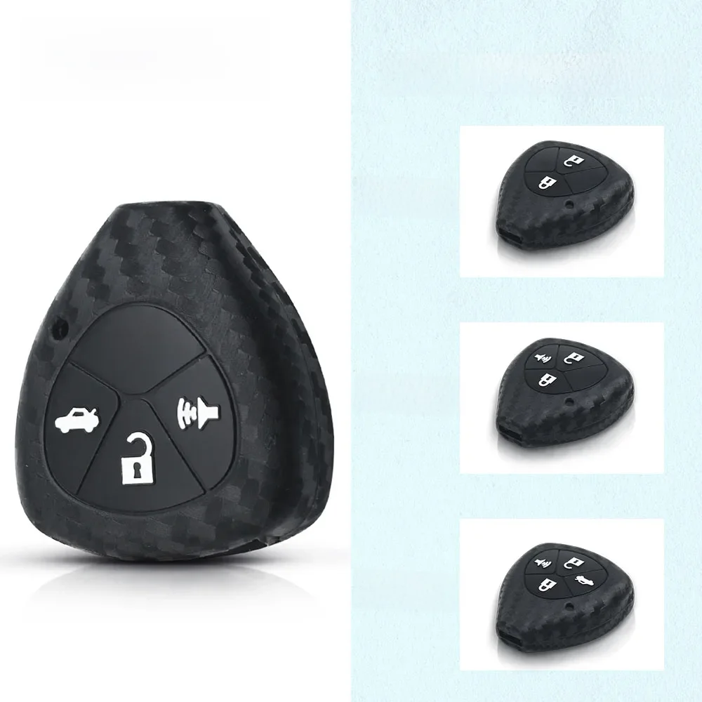 KEYYOU 2/3/4 Przyciski Silikonowe etui na kluczyk samochodowy z włókna węglowego do Toyota Corolla Yaris Prado Tarago Camry RAV4 REIZ Crown Avalon — zdjęcie 2