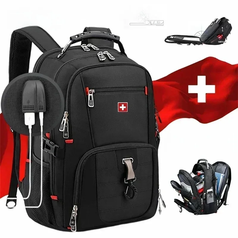 ZWITSERSE 17 "Laptop Rugzak Waterdichte USB-oplaadpoort Zwitserse stijl Multifunctionele Rugzak Schooltas Mochila Wandelen reistas - afbeelding 2