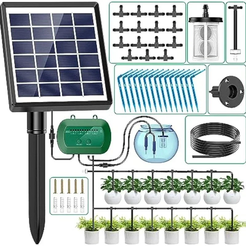 Kit d'irrigation goutte-à-goutte pour plantes en pot, dernier système solaire pour jardin, système d'arrosage automatique pris en charge, 2024