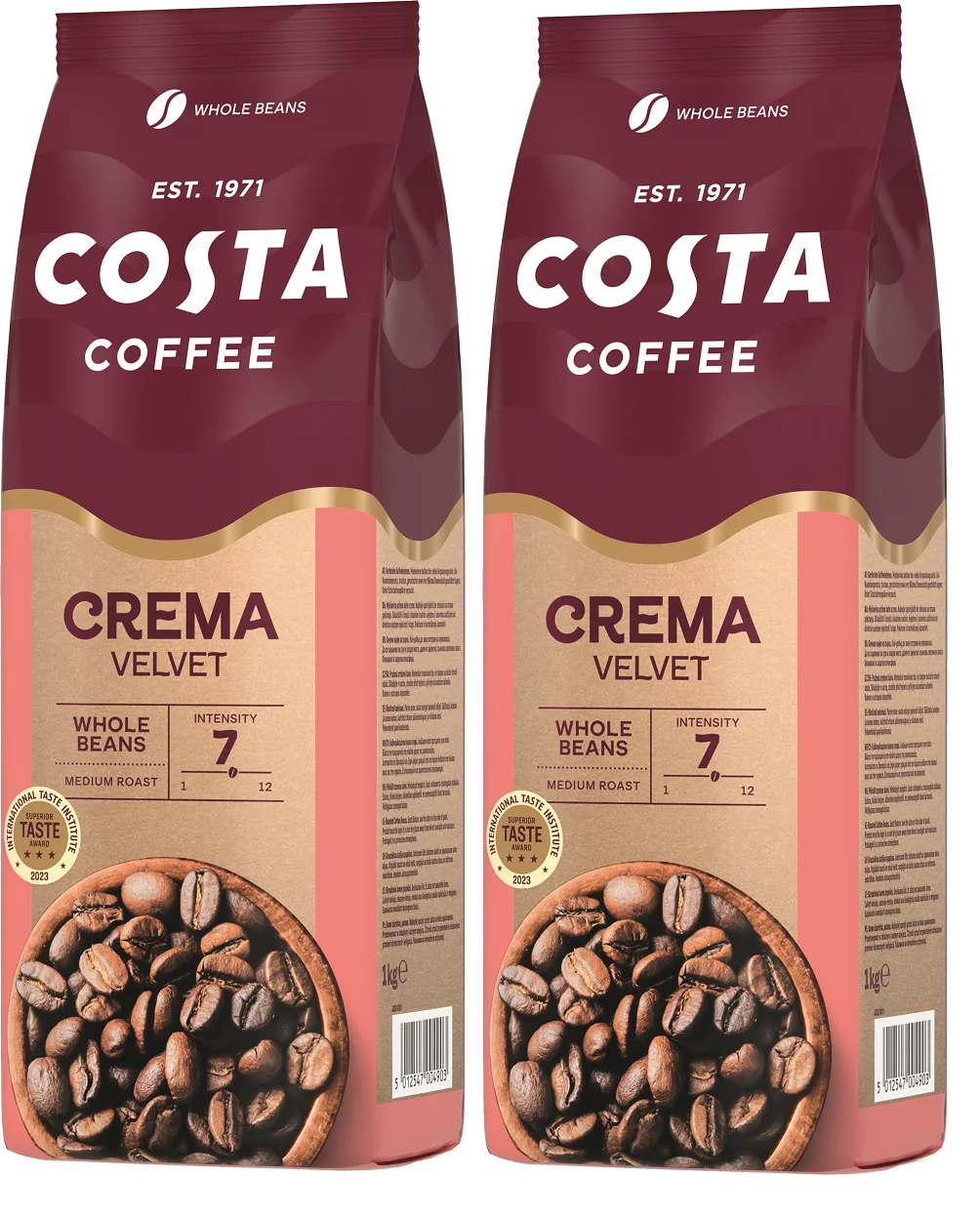 2x COSTA COFFEE Crema Velvet Bean Coffee 1kg