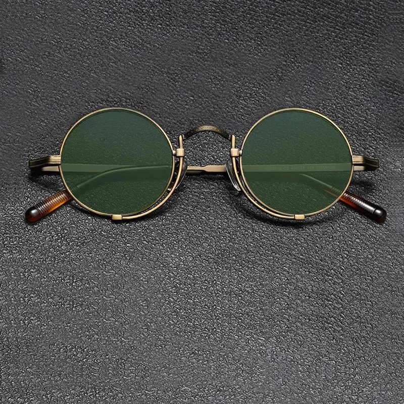 Vintage Puur Titanium Cirkelvormige Uv400 Gepolariseerde Zonnebril Met Prachtig Gesneden Patroon Frame, Anti Reflecterende 45Mm Bril - afbeelding 2