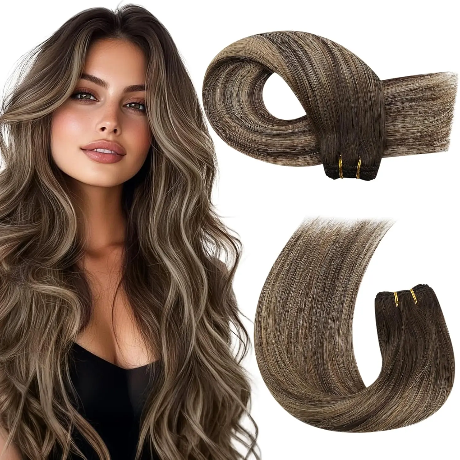 Moresoo Inslag Extensions Human Hair Weave In Dubbele Wefted Bundels Machine Remy Haar Balayage Haarstukken Voor Vrouwen Straight menselijke haar uitbreidingen haarstukken met echthaar 100 human hair