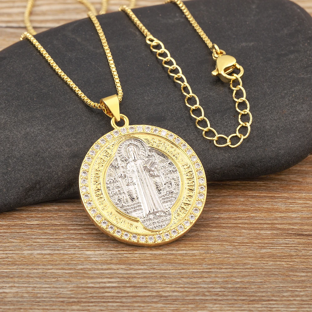 Nidin High Quality Religious Style Inlaid Crystal Zircon Pendant Necklace For Women Virgin Mary Believer jewelry Party Gifts