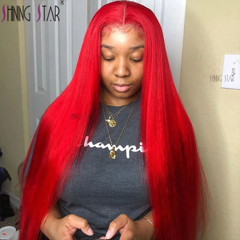 30 Inch 13*4 Red Long Straight Lace Front Human Hair Wigs Colored Burgundy 99J Wig 180% Lace Frontal Human Hair Wig Pre Plucked