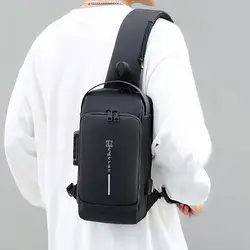 Lederax-bandolera impermeable para hombre, bolso de pecho antirrobo con puerto de carga USB, LD468