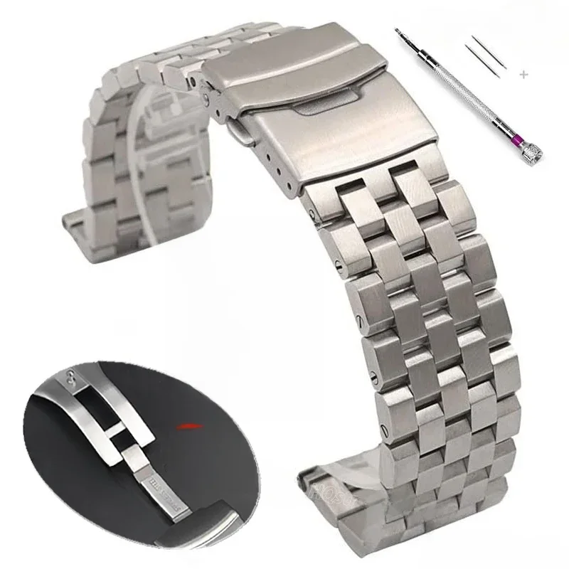 Vollständig massives Edelstahlarmband, 18 mm, 20 mm, 22 mm, 24 mm, 26, hochwertiges Uhrenarmband, flache Schnittstelle, Armband mit Werkzeugzubehör