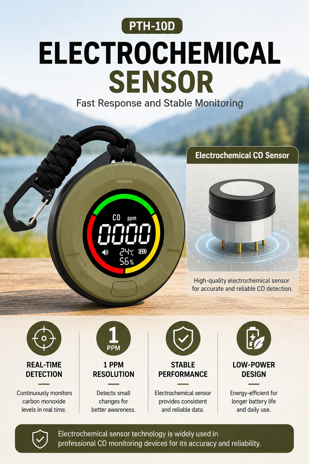 FABISENSE CO-Detektor 10D Camping Kohlenmonoxid-Lecksucher mit Magnetischer Befestigung Temperatur- & Feuchtigkeitssensor für Zuhause & Wohnmobil – Detail 4