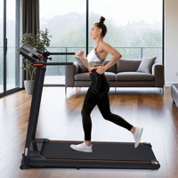 Foldable treadmill for home fitness with integrated LED console for displaying time, heart rate, calories, speed and distance