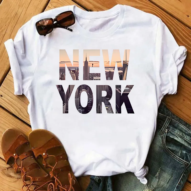 USA Lover American City New York In The Evening Fashion Sports Women's T-Shirt Harajuku Graphic Clothing Women's Top