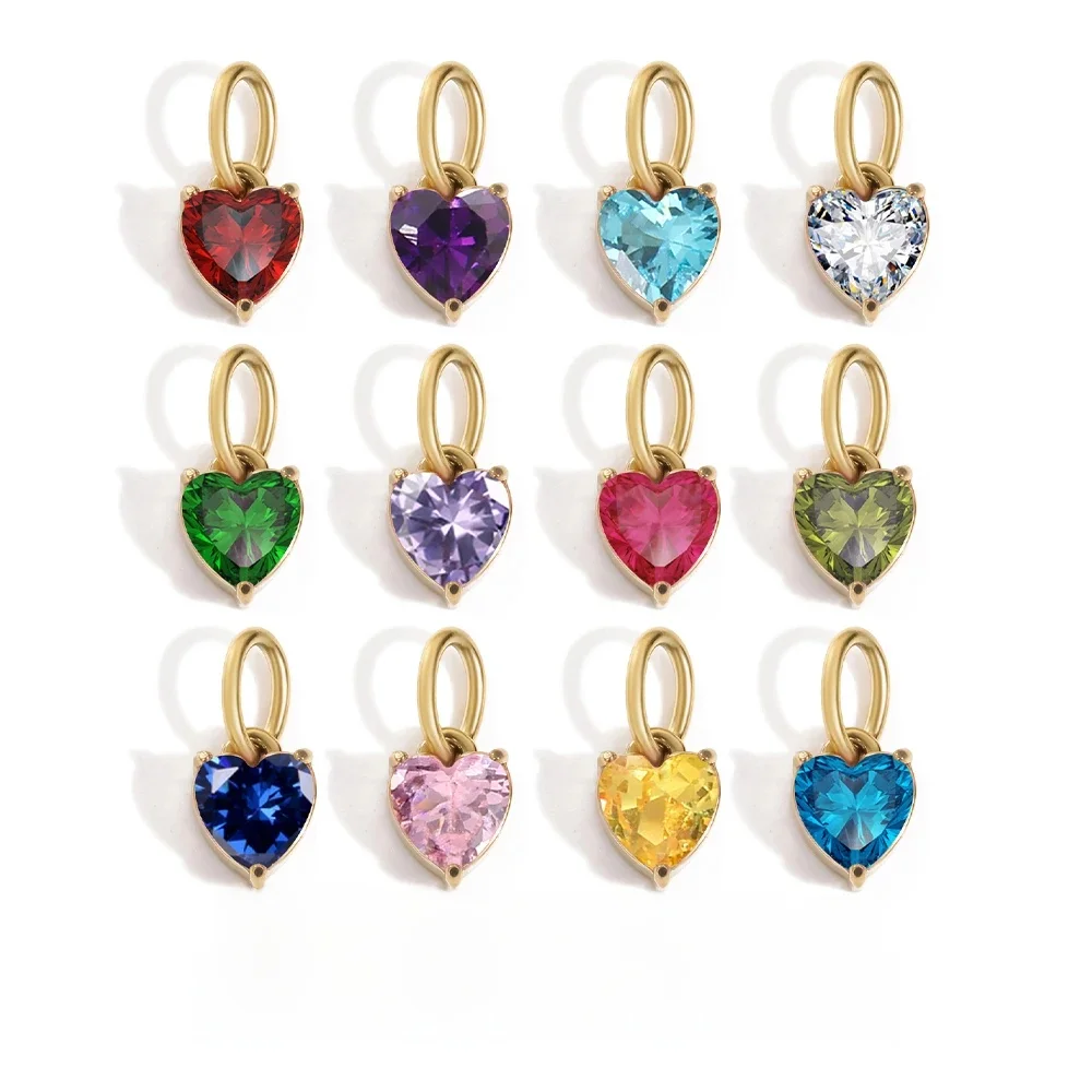 EManco – breloque en forme de cœur et de zircone, pendentif en pierre de naissance en acier inoxydable, bijoux hypoallergéniques pour la fabrication de colliers et de bracelets à faire soi-même