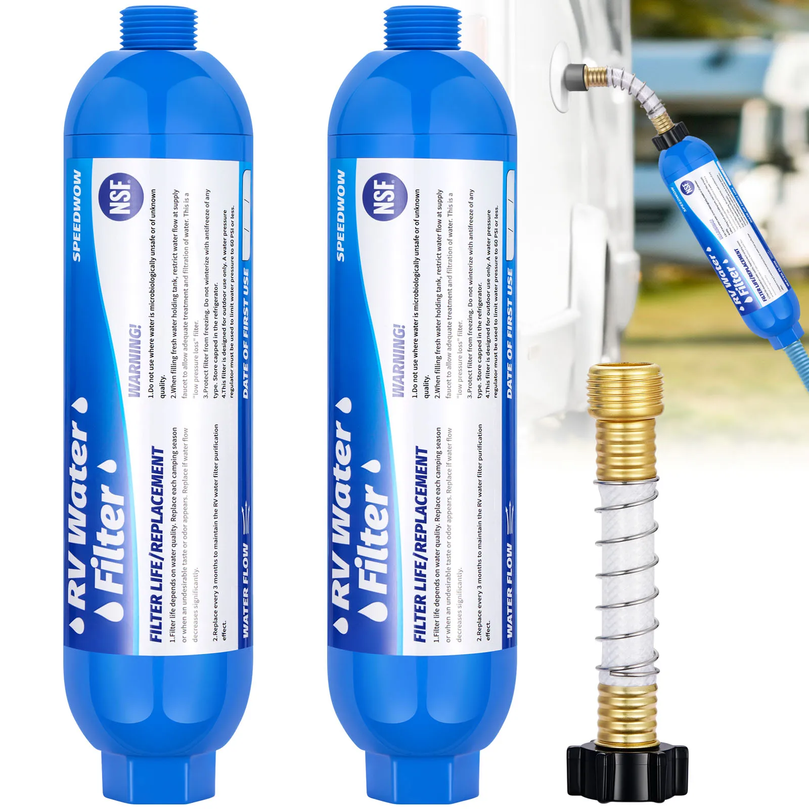 2Pcs RV Water Filter with Flexible Hose Protector Reduces Bad Taste, Odors, Chlorine, Sediment, Camping Essentials for Fresh Drinking Water